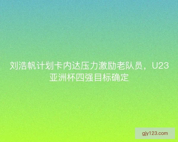 刘浩帆计划卡内达压力激励老队员，U23亚洲杯四强目标确定